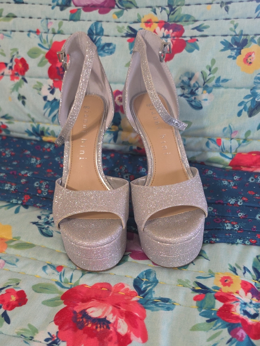 Gianni Bini Silver Glitter Platform Heels